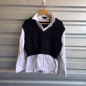 Theory Woven Combo Vest in Navy & White